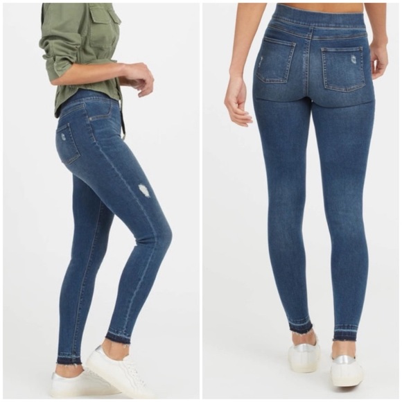 SPANX Denim - SPANX distressed ankle skinny jeans medium wash NWOT size xs